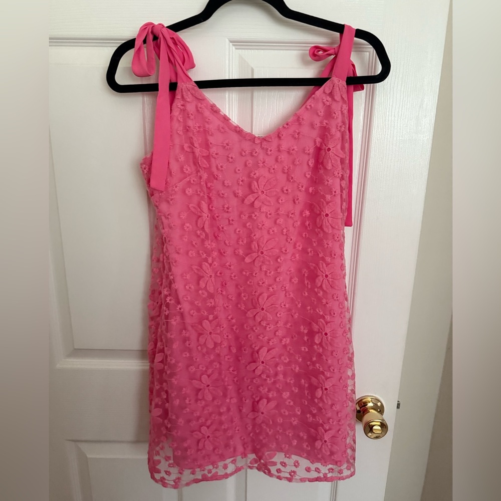 Pink Floral Tie Sleeve Dress